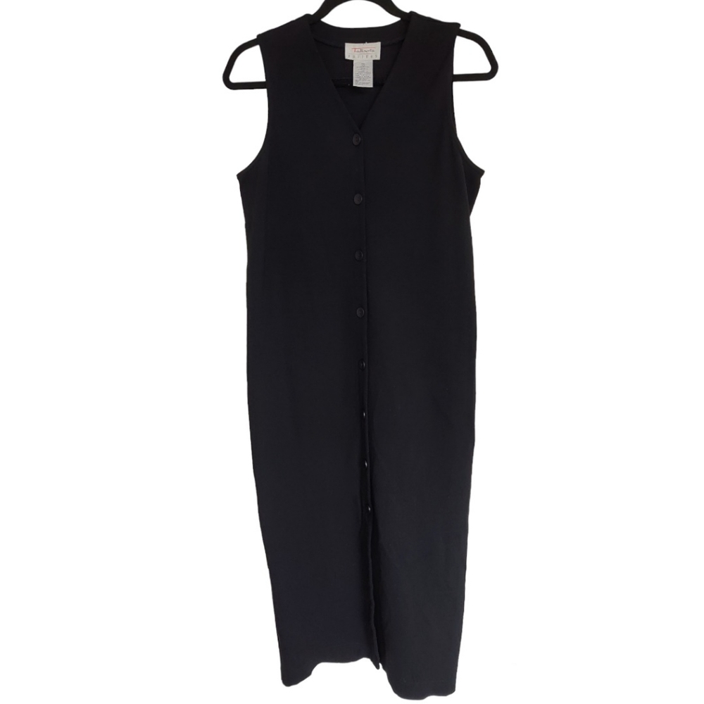 Talbots Vintage Black Rayon Blend Button Front Sleeveless Midi Dress Size SP